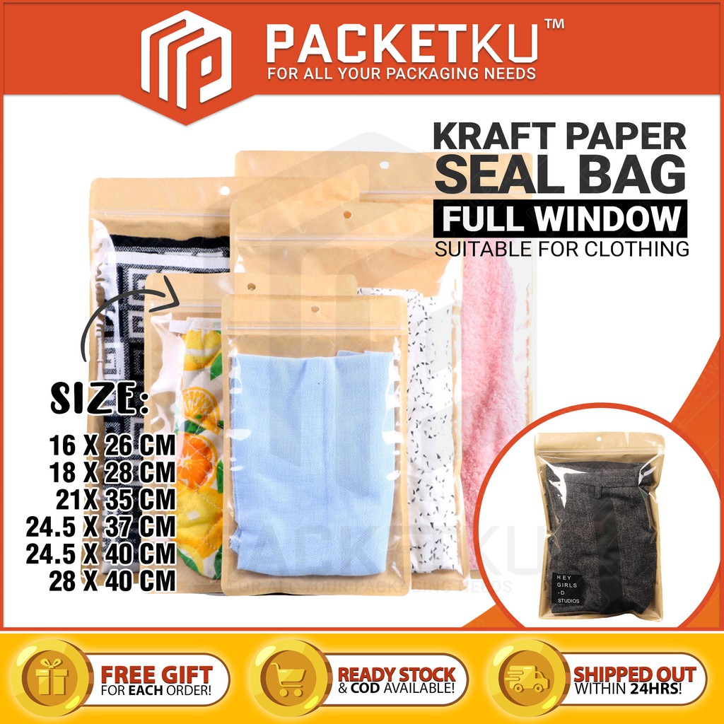 READY STOCK 🔥 Kraft Paper Bags with Resealable Airtight Lock Seal