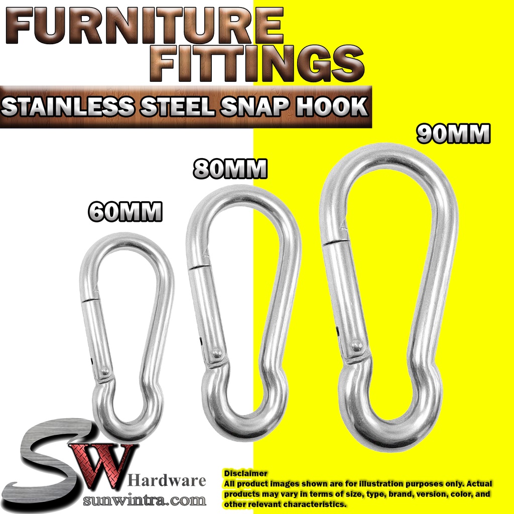 SW Hardware STAINLESS STEEL CARABINER SNAP HOOK 60MM / 80MM / 90MM ...