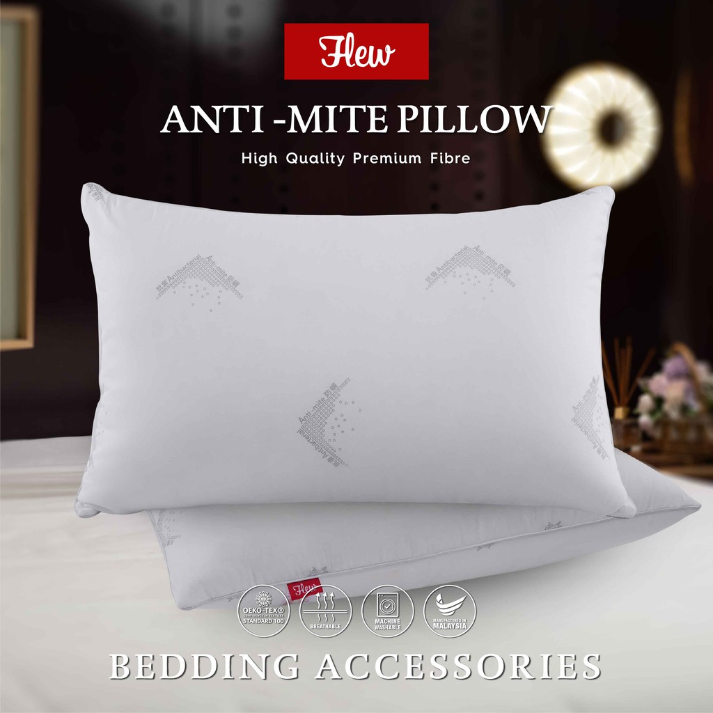 Flew Anti Dust Mite Pillow 100 Microfibre (18" x 28" x 1.2 kg