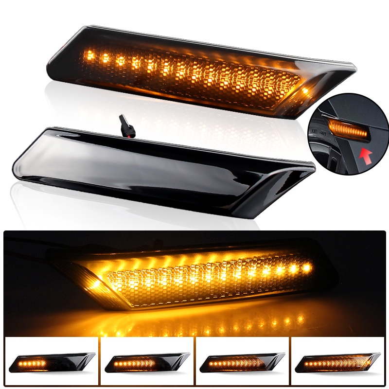 2 Pcs Dynamic Amber Led Car Side Marker Turn Signal Sequential Blinker 