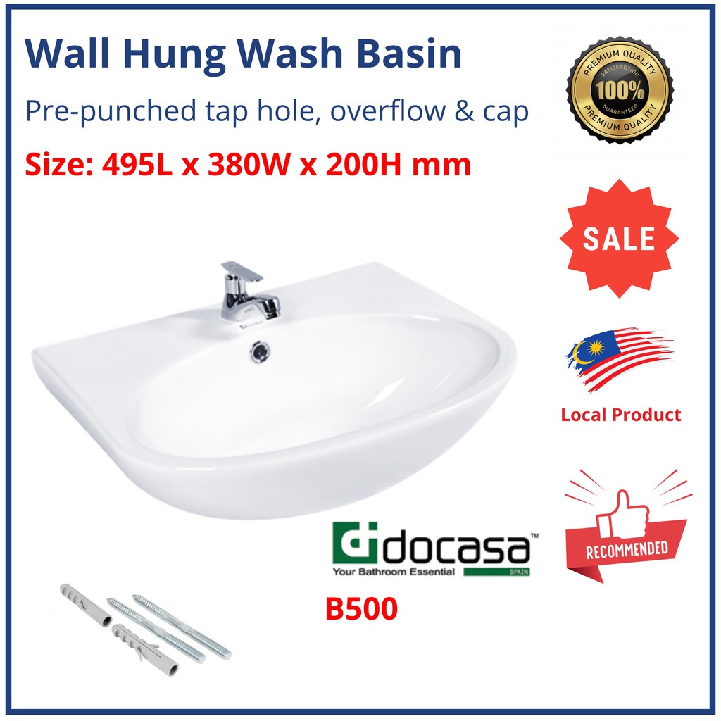 500mm Bathroom White Wall Hung Wash Basin Sinki Ceramic Premium Pre ...