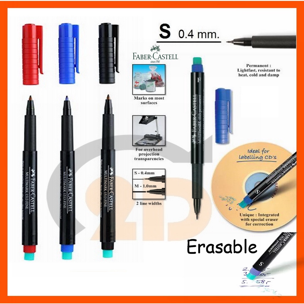 FABER CASTELL MULTIMARK PERMANENT PEN S-FINE OHP Erasable Permanent Marker  0.4mm – 1523