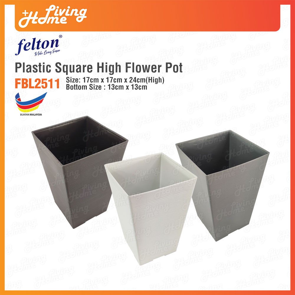 Square Plastic Nursery Flower Pot High (Pasu Bunga Pokok Plastik Tinggi)  Diameter 25cm - Felton FBL2453, Furniture & Home Living, Gardening, Pots &  Planters on Carousell