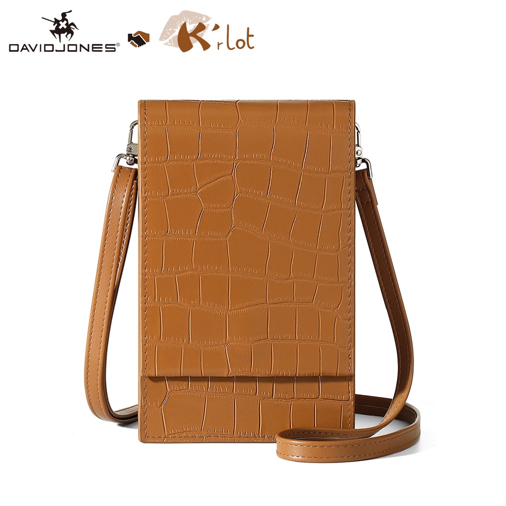 David Jones Crocodile Pattern PU Leather Trendy Small Mini Smart Phone Bag Crossbody Purse for