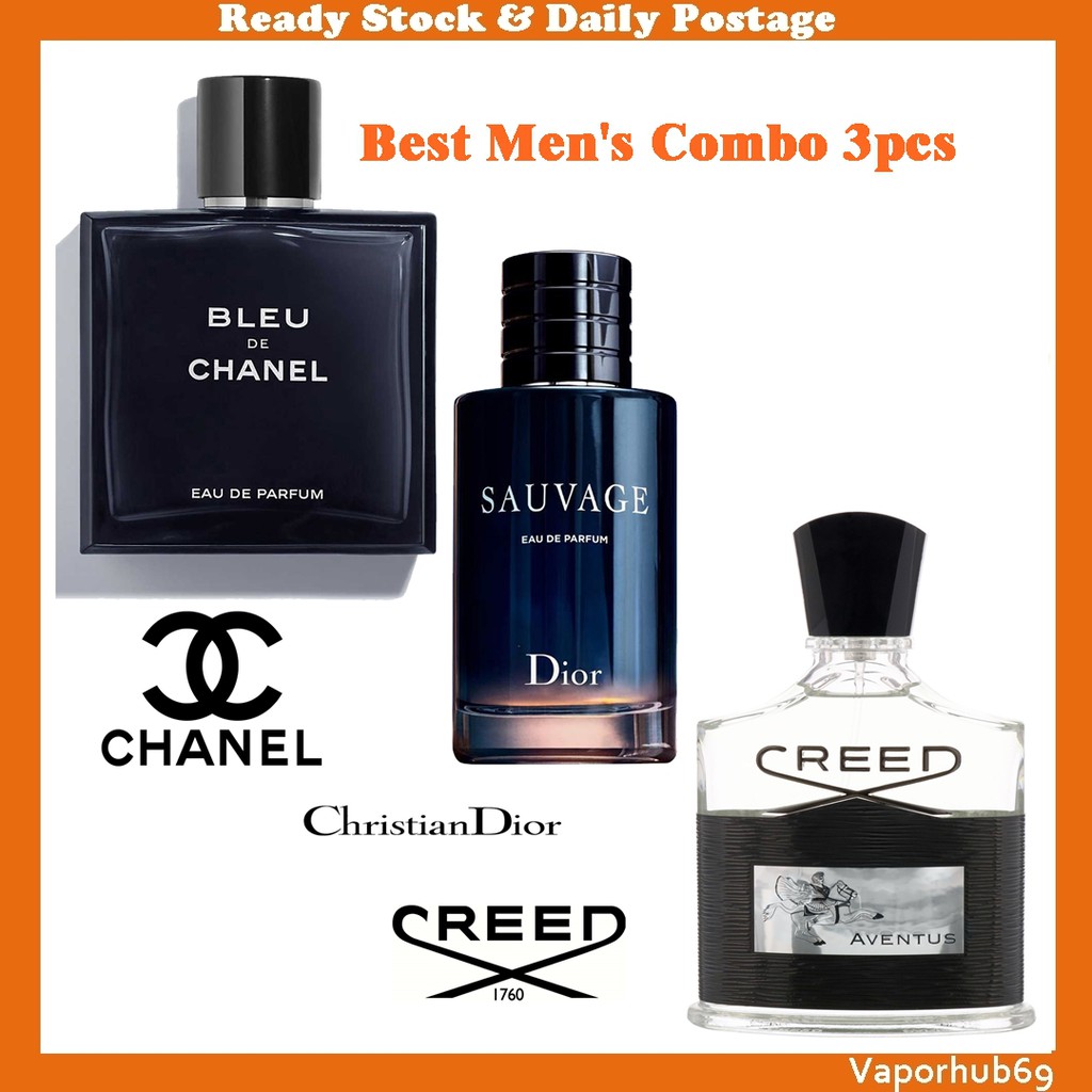 Best Men's Combo 3pcs] CREED AVENTUS EDP + DIOR SAUVAGE EDP + BLEU DE CHANEL  EDP 100ML
