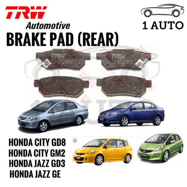 TRW REAR BRAKE PAD for HONDA CITY SEL GD8 TMO GM2 (20022013), JAZZ GD3