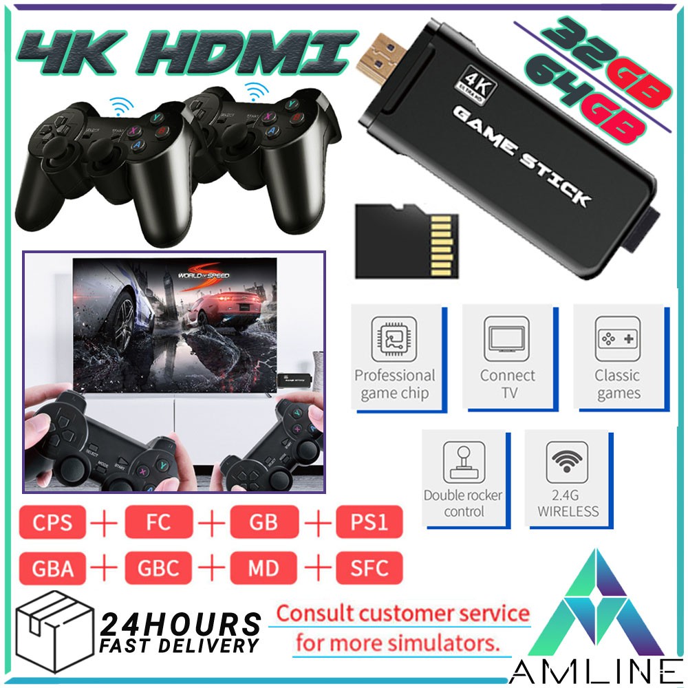 HD TV Game Stick Video Game Console TV Stick 32G / 64G Built in 3000 /  10000 Games PS1 Arcade Emulators with Controllers | Shopee Malaysia