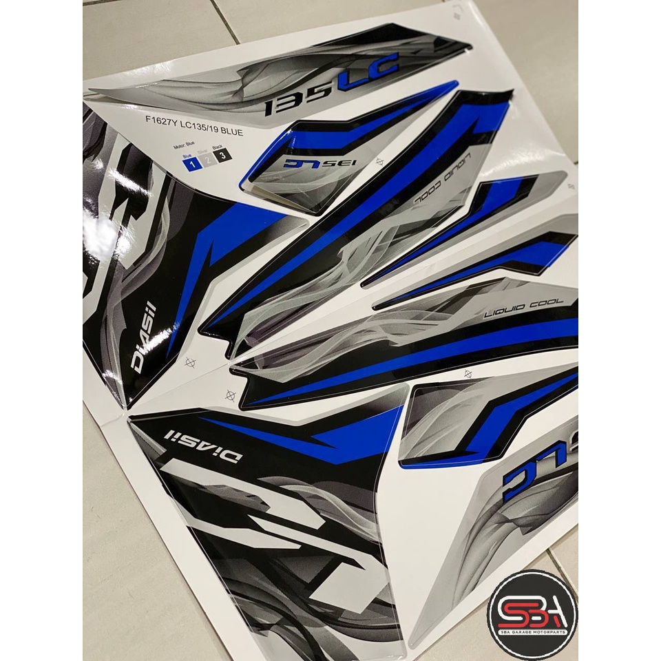 STICKER LC 135 V2 - V7 YAMAHA MATELIC BIRU SILVER BLUE MORITAKA NO 19 ...