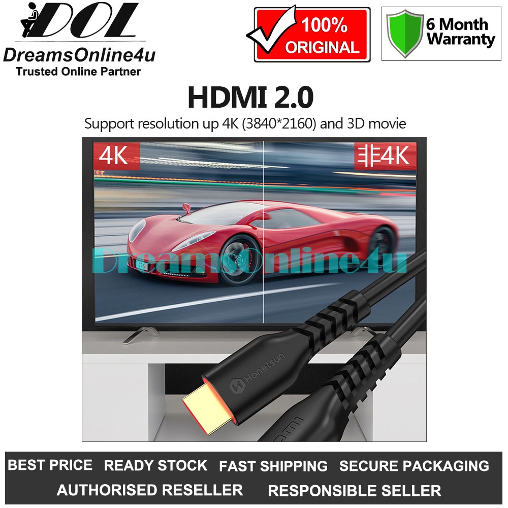 HHS Male-to-Male High Speed 18Gbps HDMl 2.0 3D 4K HDMl Cable Gold ...