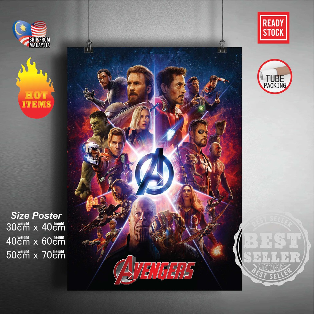 (READY STOCK)Marvel Poster The Avengers iron Man Spider-Man Captain ...