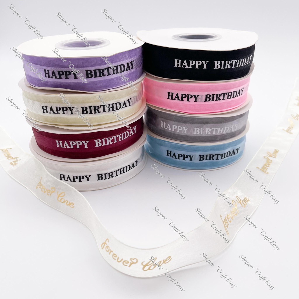 25mm Birthday Ribbon Satin Happy Birthday Printed For Birthday