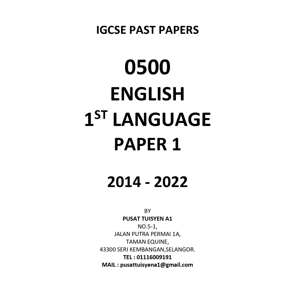 IGCSE PAST PAPER ENGLISH 1ST LANGUAGE 0500 [YEAR SELECTION] [2014 ...