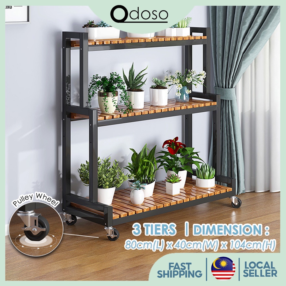 Pot Rack 019 with Wheels Steel Frame Carbonized Wooden Board Adjustable ...