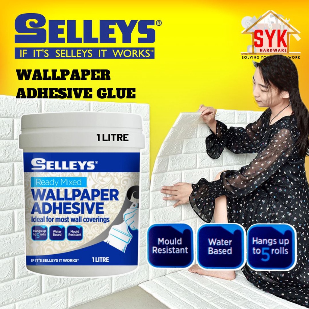 Selleys Ready Mixed Wallpaper Adhesive Glue 1L / Gam Kertas Dinding 1L /  GRIN Wall paper Adhesive 1L / 500ML / 100ML