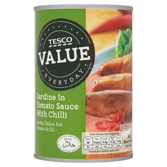 Tesco Everyday Value Sardine in Tomato Sauce with Chilli 410g Shopee