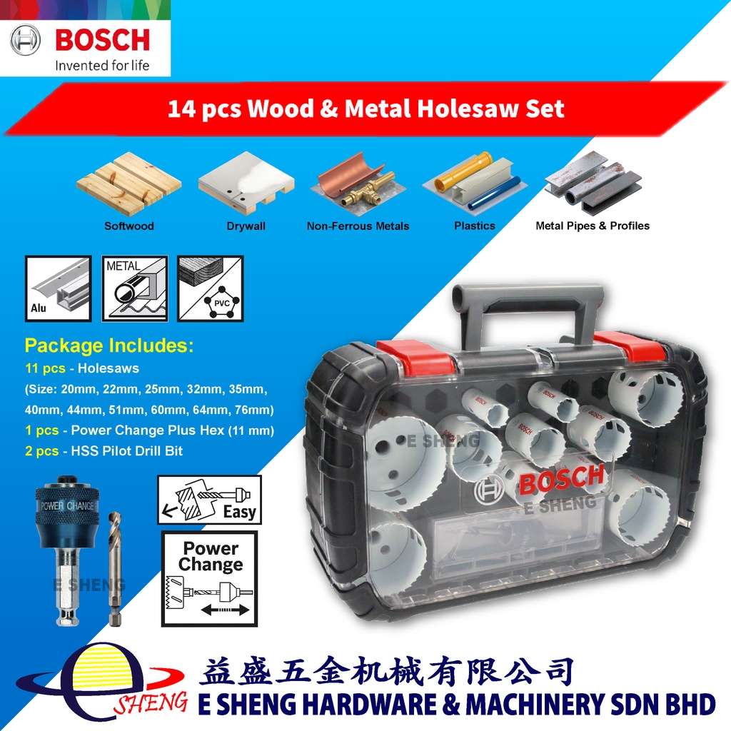 Bosch 14pcs Wood Metal Holesaw Set BIM Universal Progressor Hole Saw Set For Rotary Drill Drives Impact Drills Drives Shopee Malaysia