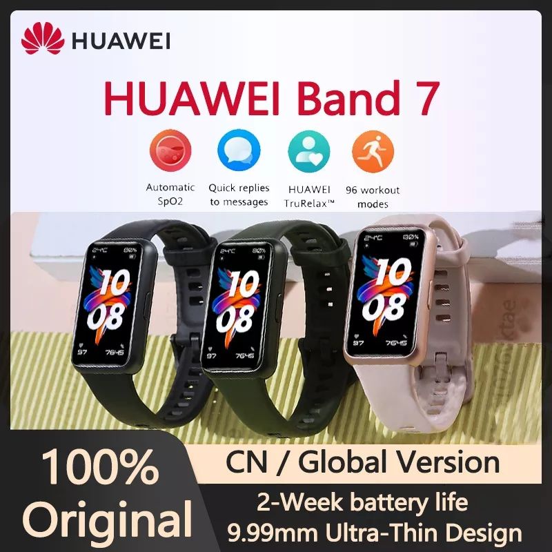 Huawei Band 7 Smart Band Blood Oxygen 1.47'' AMOLED Screen Heart Rate  Tracker Smartband 2 Weeks Battery Life 5ATM Waterproof