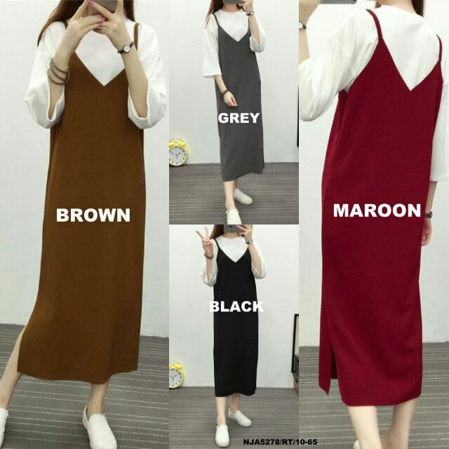 Korea NJ Fashion Cami Slit Maxi Dress with Inner Top Shopee Malaysia