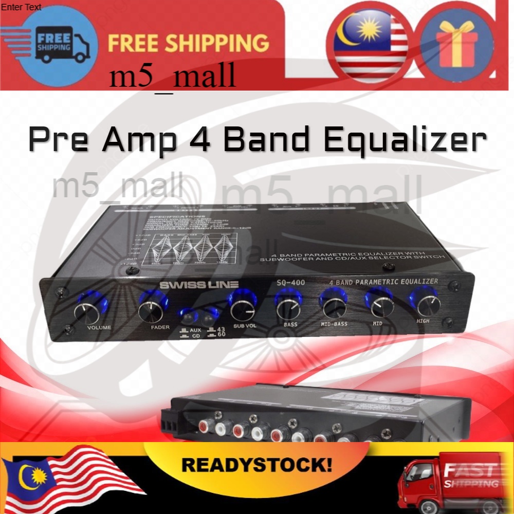 SWISS LINE SQ400 Pre Amp Car 4 Band Pre Amplifier Car Audio Equalizer