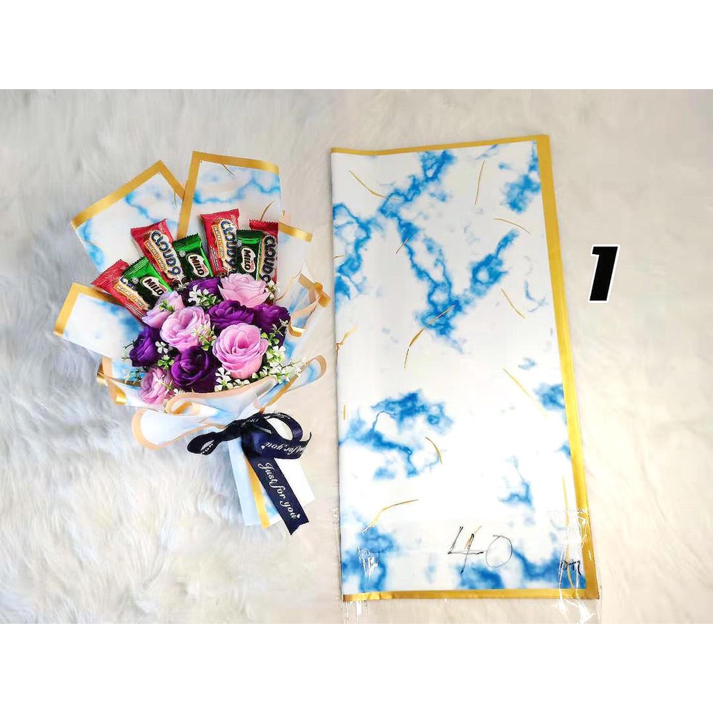 40)20 PCS Kertas Bunga Marble Waterproof Solid Color Gift Flowers Wrapping  Paper Bouquet Birthday Decoration Packaging