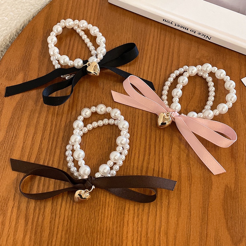 Korean Version Dongdaemun Girl Sweet Love Pearl Bow Hair Rope Female ...