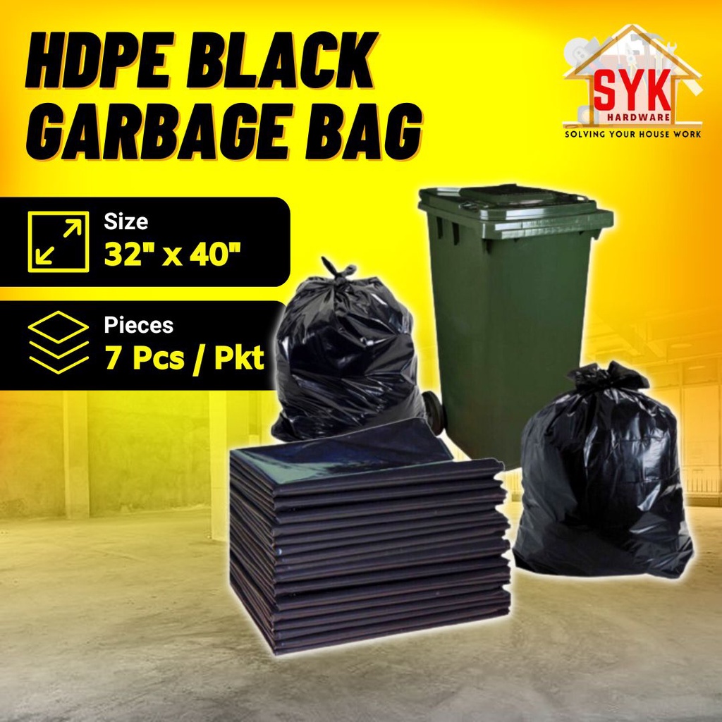 SYK HDPE Black Garbage Bag 32"x40" (7pcs/pkt) Garbage Plastic Bag