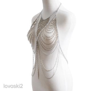 Rhinestones Double Layer Choker Necklace with Body Chain Sparkly Body Chain  for Women Girls Nightclub Body Jewelry