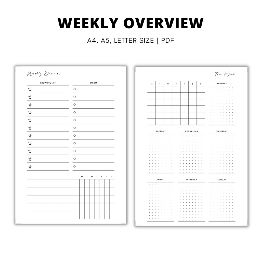 [PDF] Weekly Planner Overview Printable Planner PDF Planner Inserts To ...