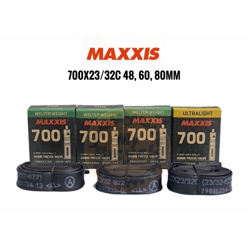Tubos Interiores Maxxis UltraLight Para Bicicleta De Carretera - 700x23/32C, Válvula Presta 48/60mm