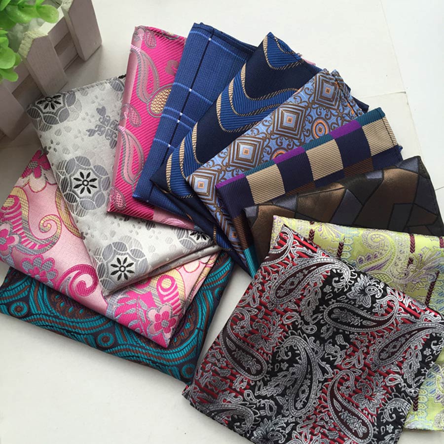 Mens Polyester Silk Pocket Squares 25CM Dots Paisley Stripes Man ...