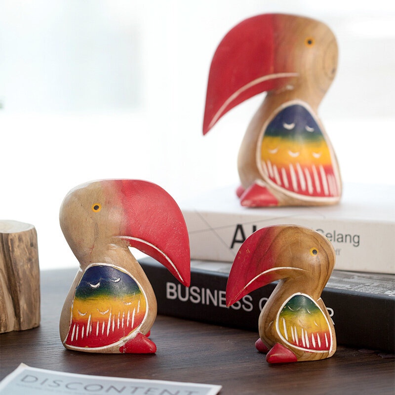 Wood Beak Bird Ornaments Wood Carving Home Decoration Crafts Living 