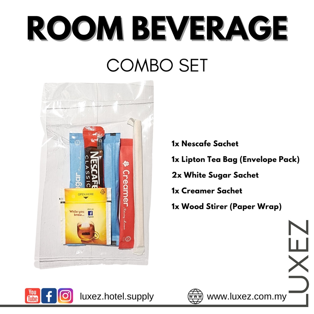 Hotel Room Beverage Combo Travel Set (Coffee+Tea+Sugar+Creamer+Stirrer