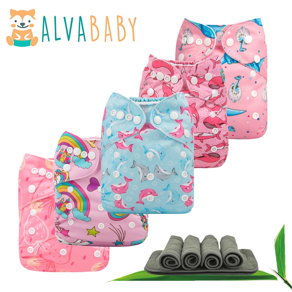 Girl】ALVA baby cloth diaper with banboo charcoal insertPrinted