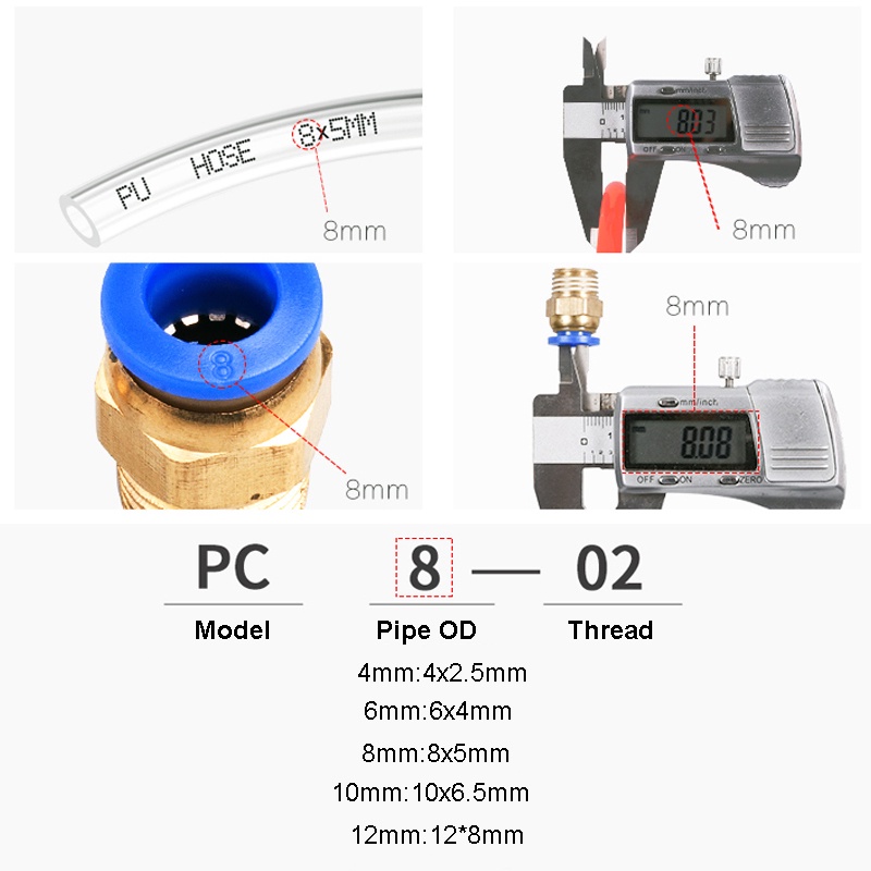DUO ER Raccordi Pneumatici Quick Push in Connector 1/8 '' 1/4 '' 3/8 '' 1/2 '' M5 Femmina Femme-Femmina-4 6 8 10 10 12 mm Connessione Dritta (Colore : PCF8mm x03