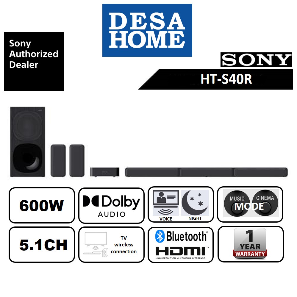 SONY HTS40R 600 WATTS 5.1 HOME CINEMA CHANNEL SOUNDBAR WITH WIRELESS