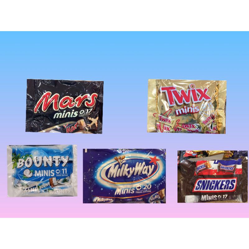 Chocolate Snickers, Mars,Twix, Shopee Minis Milkyway 333g Malaysia Bounty, 