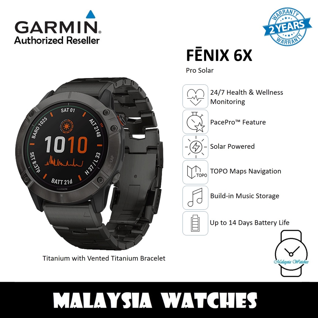 (OFFICIAL GARMIN WARRANTY) Garmin Fenix 6X Pro Solar Titanium with