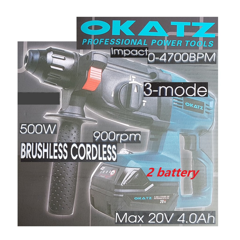 okatz concrete wall impact torque rotary hammer drill battery motor