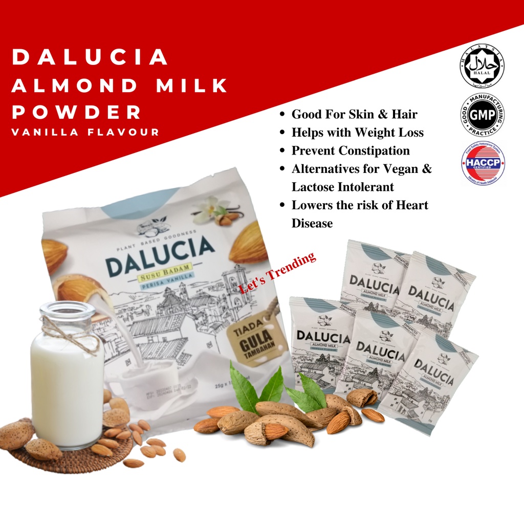 【A】 Dalucia Almond Milk Powder Vanilla Flavour Susu Badam Unsweetened Diet Susu Almond Lactose