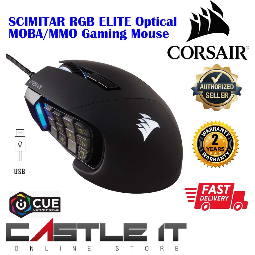 Corsair SCIMITAR RGB ELITE Optical MOBA MMO Gaming Wired Mouse 18000DPI ...