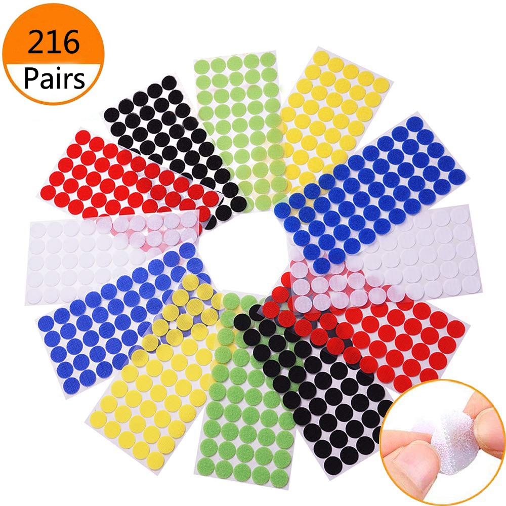 216Pair 15mm Velcro Dots Hook Loop Self Adhesive Fastener Coins Sticky Back Heavy  Duty Circles for Home Office Classroom