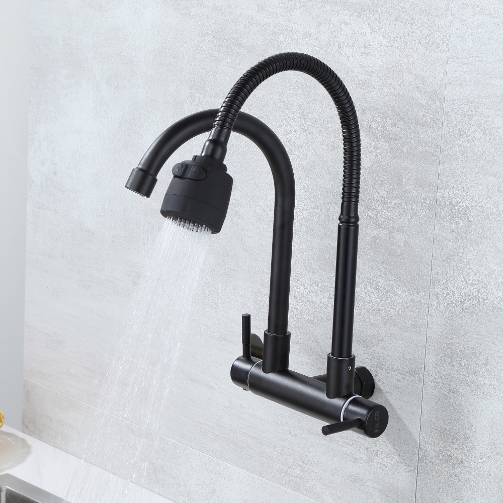 Kitchen Sink Faucet Stainless Steel 304 Faucet Pillar/Wall Twins Spout ...