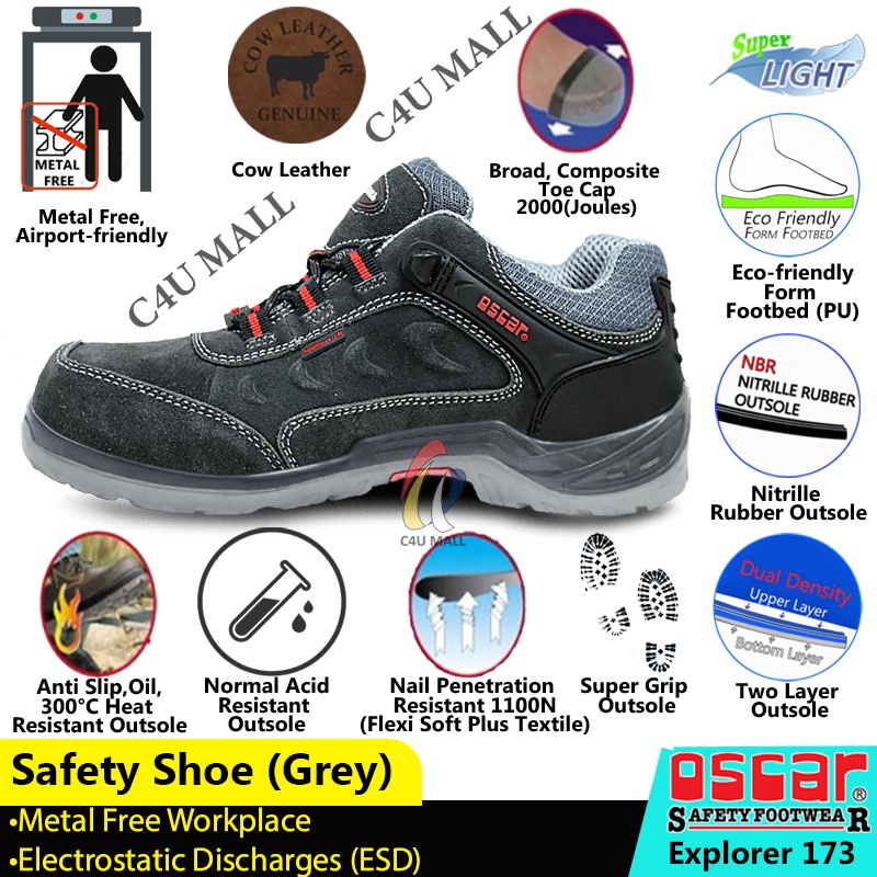 [C4U] Oscar ESD Safety Shoe Cow Leather Men Boot 173 Working Kasut