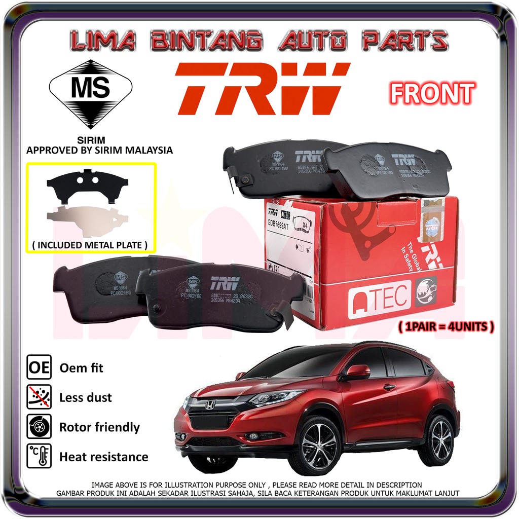 Honda HRv Hrv T7A Front / Rear Brake Pads , Disc Brake Pad TRW (2015