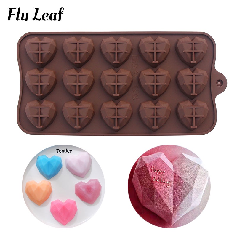 Fly Leaf 3D Diamond Love Heart Chocolate Mould Jelly Pudding Ice Silicone  Mold Cake Decoration Baking Tool