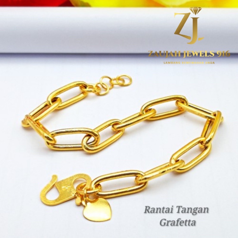 RANTAI GELANG TANGAN GRAFETTA PAPER CLIP EMAS 916/22K GOLD BRACELET