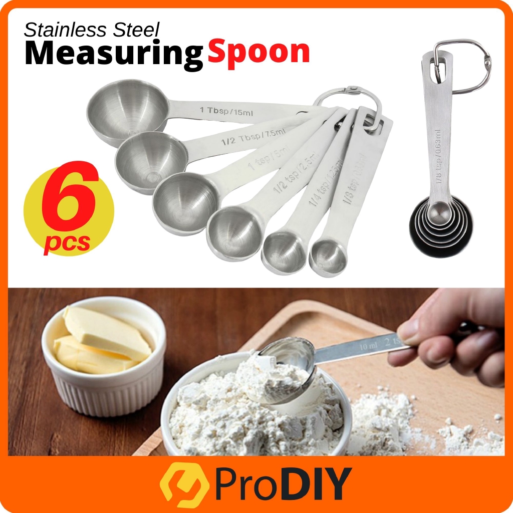 Gliving Measuring Cups and Spoons Set Stainless Steel, Chef 6pcs Round Spoons with Handle for Dry or Liquid Ingredient