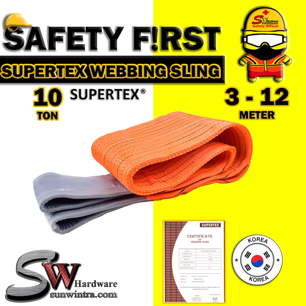 SW Hardware Supertex Korea Heavy Duty Webbing Sling 10 Ton Polyester ...