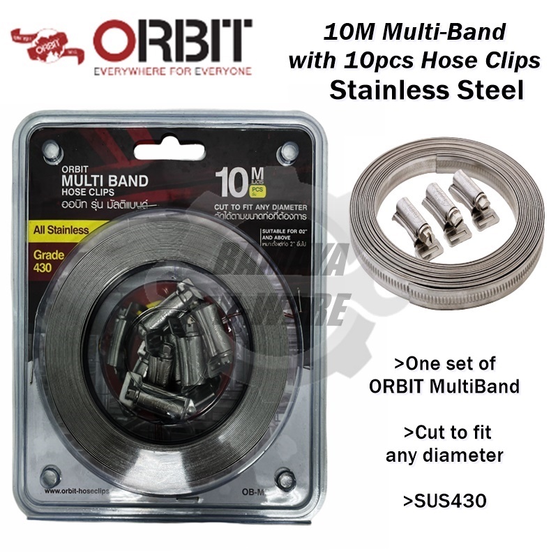 ORBIT SUS430 Multi Band Hose Clip. One set Rust Free MultiBand Hose Clip 10meter & 10 Clips. (OB