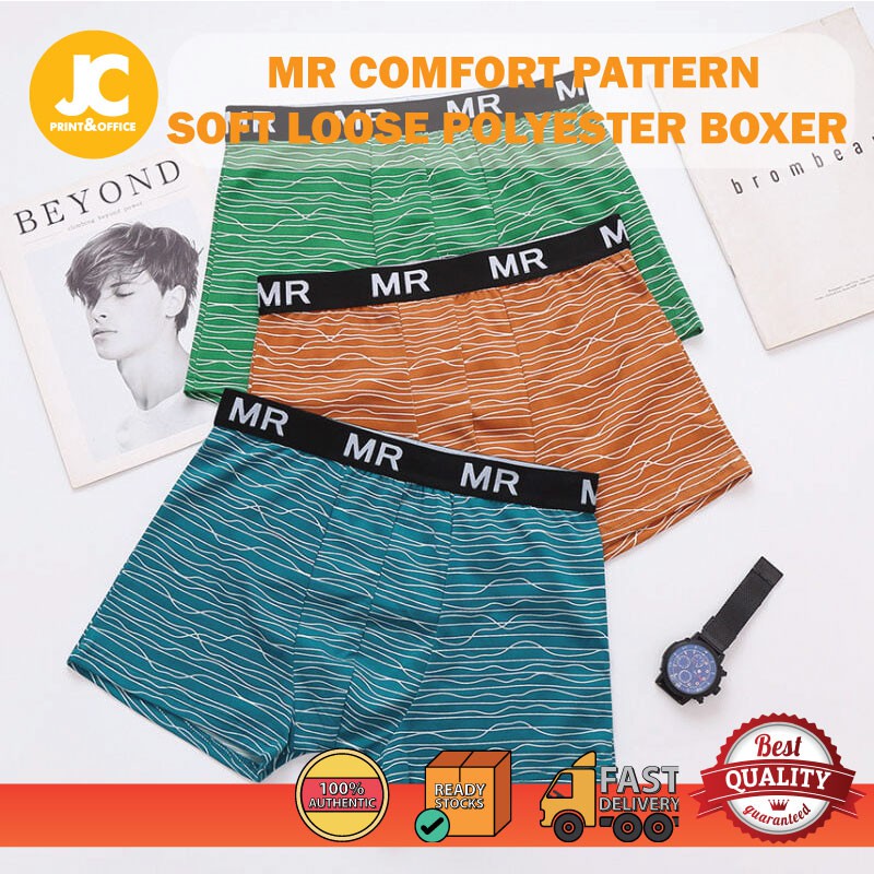 JCP x MR Comfort Pattern Polyester Men Boxer Underwear Empat Segi Seluar  Pendek Random Design 3PCS MBX3265